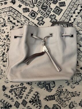 kate spade Light Gray Pebbled Leather Drawstring Shoulder Bag